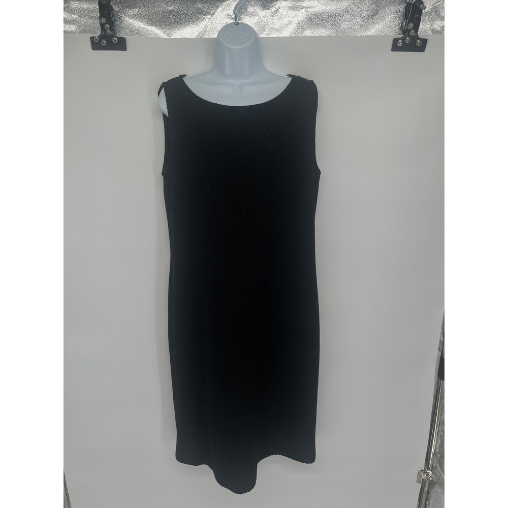 St. John Caviar Dress Women 16 Black Wool Blend Santana Knit Sleeveless Sheath - Picture 15 of 16